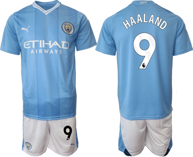 Men 2023-2024 Club Manchester City home Light blue #9 Soccer Jersey->manchester city jersey->Soccer Club Jersey